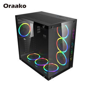 Black Cabinet ATX Micro-ATX Cooling Glass RGB Light Gaming Computer PC Case With Fans