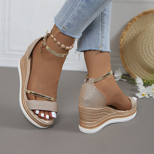 Women Platform Thick Sole Big Fish Mouth Wedge Beach <b>Sandals</b> Summer New European and American Roman <b>Sandals</b> - Product Image 4