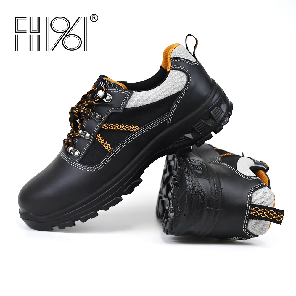 حذاء بلاستيكي للسلامة بكعب منخفض مناسب للربيع والخريف مقاوم لدرجات الحرارة العالية ومضاد للصدمات وعازل للصدمات باللون الأسود موديل FH1961