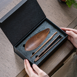 Walnut wood <b>tea</b> scoop, practical <b>tea</b> tray, <b>tea</b> spoon, and <b>tea</b> clip <b>set</b> for <b>tea</b> rooms, Chinese retro <b>tea</b> ceremony six-gentleman - Product Image 4