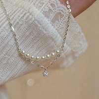 Nouveau collier tendance en argent S925 avec chaîne et perle blanche, pendentif étoile, collier de haute qualité pour femmes
