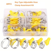 Kit de 48 colliers de serrage à clé en acier inoxydable 201, 8-29 mm, réglables, type papillon, pour fixation de tuyaux d'eau