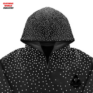 Black color 2026 Rhinestone Sweat suits Unisex Loose Fit Hoodie & Flare Bottom Pants Mens All Over Gem Stones Tracksuits - Product Image 5