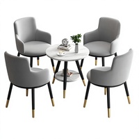 Ensemble bistrot 2 chaises 1 table, chaises de salon modernes avec table en marbre, cuir PU gris, pieds dorés, balcon, café, salon