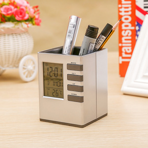 Pen Holder <b>Clock</b> <b>Digital</b> Alarm With Temperature Display For Office Study Bedroom - Product Image 3