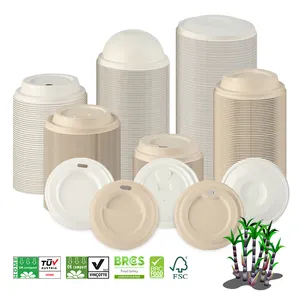 Compostable Sugarcane Paper Pulp Molded Disposable Coffee Cup Cover Lids For Beverage Packaging