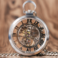 Montre de poche mécanique squelette steampunk vintage à remontage manuel pour homme, avec collier pendentif