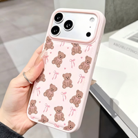 Coque de téléphone en forme d'ours en poudre mignon avec nœud, compatible avec iPhone 17, 16, 15, 14, 13, 18 Pro Max, coques souples de dessin animé de haute qualité