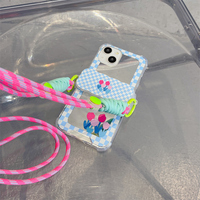 Miroir à damier ondulé bleu et blanc 2022, clip arrière oblique pour Iphone 14 13 12 11 étuis mobiles avec lanière