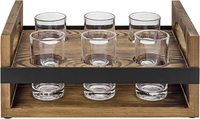 Plateau de dégustation de vin en bois style rustique américain avec 4 verres à dégustation, panneau tableau noir et support de service personnalisé pour échantillons de vin - Idéal pour les entreprises