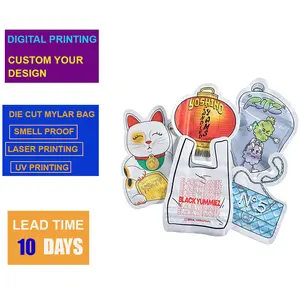 Cetakan Digital Bentuk Khusus Kustom 3-5 7 14 28 G Tas Mylar Die Cut Kantung Matte Foil Gelembung Aluminium Aman untuk Anak