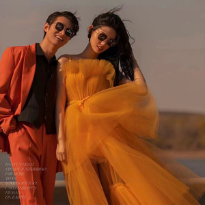 Wedding Dress Orange Strapless Natural Waistline Candy Color For Outdoor Photography Couple Styling - Product Image 4
