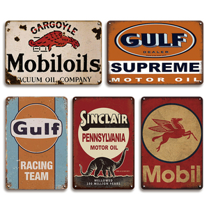 Plaque en métal vintage Mobil Gulf Sinclair Motor Oil, <span class=keywords><strong>d</strong></span>écor mural de <span class=keywords><strong>garage</strong></span>, gargoyle, concessionnaire, équipe de course rétro, man cave, plaque en étain - Product Image 1