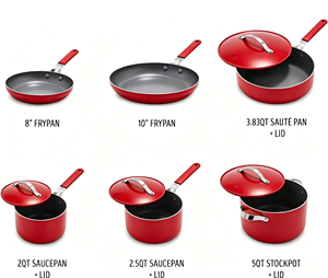 Juego de utensilios de cocina de cerámica <span class=keywords><strong>antiadherente</strong></span>, olla y sartén con tapa, cuerpo duradero, mango de silicona - Product Image 2