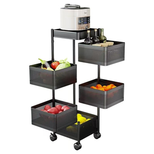 Metal Household Kitchen Organizer <strong>Storage</strong> Rack with Rotating Moving Stand for Fruit <strong>Vegetable</strong> <strong>Storage</strong> - Product Image 2