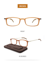 Lunettes carrées pliables à petit cadre boîte en verre pliante lunettes de lecture portables en métal avec étui lunettes anti-lumière bleue