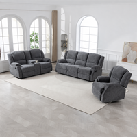 Ensemble de canapé inclinable manuel moderne 3 places avec causeuse et fauteuil inclinable, revêtement en tissu, structure en bois pour salon