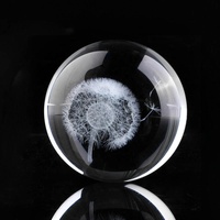 CH magnifique boule de photographie en cristal 3D, gravure laser, boules en verre transparentes, ornements avec base mentale