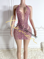 Robe mini dos nu à col halterneck orange Ocstrade, robe de soirée sexy et luxueuse, robe de soirée de club, robe d'anniversaire à col en V avec cristaux pour femmes
