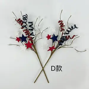 S068 Factory price Faux Berry Branches Patriotic Picks with Red White Blue Stars Flowers for National Day Independence Day Decor