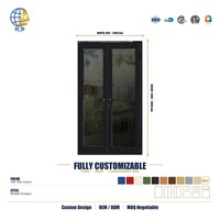 Porte en verre à double battant avec cadre en acier inoxydable ignifuge moderne, 60/90/120 minutes, finition intérieure personnalisable, OEM