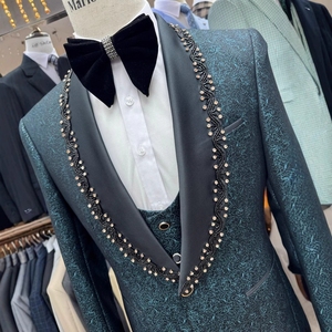 Nuova tendenza <span class=keywords><strong>da</strong></span> uomo elegante strass Jacquard giacca <span class=keywords><strong>da</strong></span> sposa <span class=keywords><strong>da</strong></span> sposo gilet pantaloni indossare per occasioni speciali - Product Image 2