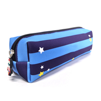 Pochette à crayons en polyester à rayures bleues, étui à fermeture éclair pour papeterie, sac de fournitures scolaires de 21,5 cm pour garçons