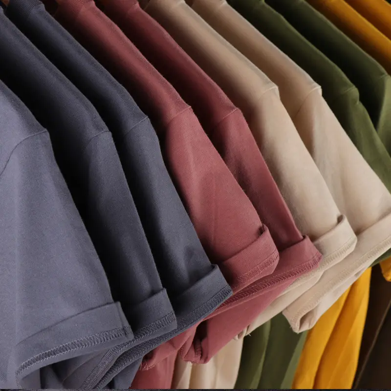 Camiseta de manga corta para hombre, camisa 100% de algodón, color liso, Vintage, con logotipo personalizado bordado, 230GSM, Verano