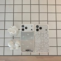 Coque de téléphone en TPU+PC avec miroir en dentelle pour 17promax 15promax, support magnétique, sangle de téléphone, design papillon et fleurs