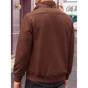 2025 hommes matelassé sweat col montant décontracté diamant pull à manches longues quart bouton Anti-rides XL 2XL disponible - Product Image 4