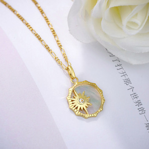 Colliers pour femmes en acier inoxydable 316L plaqué or 18 carats, bijoux tendance, lune et étoile, nacre naturelle ronde - Product Image 2