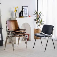 Chaise de salle à manger vintage sans accoudoirs à dossier haut, structure en acier inoxydable, empilable, style moderne du milieu du siècle, pour salles à manger et salons