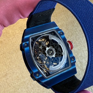 Montre mécanique automatique ultra-fine 7,8 mm en fibre de carbone bleue RM67-02 version haute, bracelet en nylon, fonctionnement à sept points d'engrenage - Product Image 4