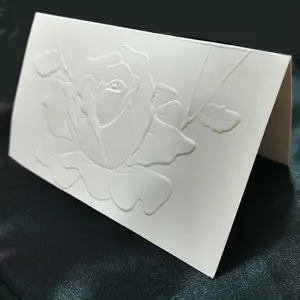 定制空白白色3D压花贺卡感谢卡片印刷玫瑰金箔浮雕折叠卡片