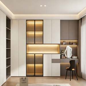 Armoire en bois moderne à portes à charnières, armoire en bois personnalisée avec rangement à façade vitrée et station de toilette intégrée - Product Image 5