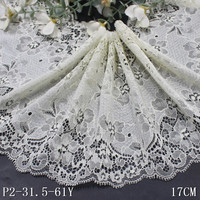 Vente en Gros Stock 17CM Large Multi Couleurs Chine Ivoire Bleu Foncé Stretch Dentelle Fleur Fantaisie Dentelle Élastique pour Lingerie Sous-Vêtements