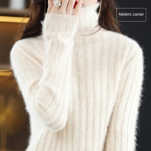 <span class=keywords><strong>Maglione</strong></span> da Donna Slim-Fit Autunno Inverno in Visone, Nuovo Arrivo, <span class=keywords><strong>Maglione</strong></span> Corto in Lana Lavorato a Maglia a Colori Vivaci con Collo Alto e Dettagli Traforati - Product Image 6