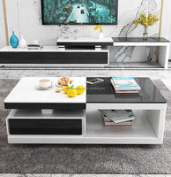 Ensemble de meuble TV et table basse au design minimaliste, salon de luxe, table basse en verre trempé laqué avec tiroir