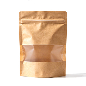Bolsa de Almacenamiento de Frutos Secos Marrón Personalizada, Reutilizable, Biodegradable, de Papel Kraft con Cierre Zip y Ventana Transparente - Product Image 1