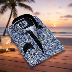 Chemise Homme Imprimé Fleurs Bleues - Product Image 3