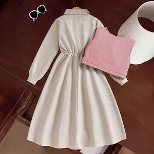 Autumn Spring Girls Elegant <strong>Long</strong>-<strong>Sleeved</strong> Dress <strong>Vest</strong> Sets 8-12 <strong>Years</strong> Two-Piece Set Retro Teenager Girls Children's Clothing Set - Product Image 5