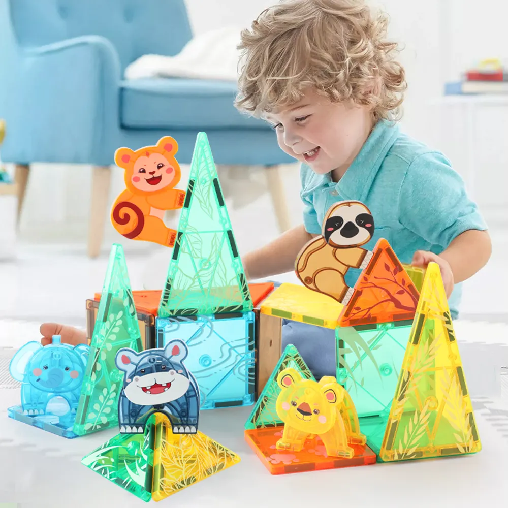 2022 new designs developed magnetic tiles animals playing magnet toys for kids building block animal magnetic tiles