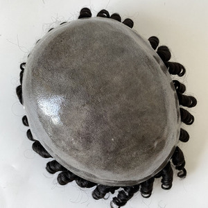 Cổ phiếu nhà máy tùy chỉnh chân tóc handmade 1B màu tóc thật của con người mảnh <span class=keywords><strong>Jerry</strong></span> Curl 0.06mm mỏng da PU cơ sở toupee cho nam giới - Product Image 4