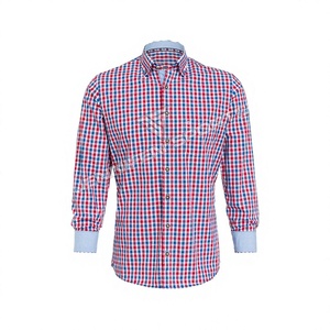 Chemises décontractées élégantes pour hommes à manches longues, best-seller, 100 % coton, à carreaux, coupe ajustée, style bavarois - Product Image 1