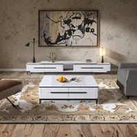 Meuble TV moderne de luxe, table en pierre frittée, ensemble de meuble TV et table basse, table centrale rétractable