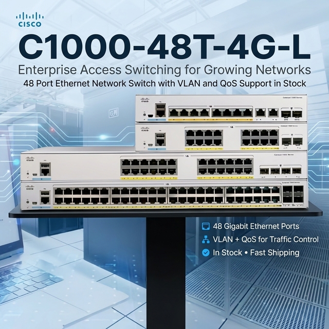 48 Port Ethernet Network Switch with VLAN and QoS Support in Stock C1000-48T-4G-L