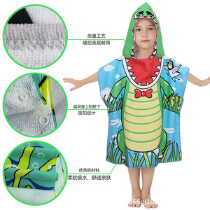 Toalla de baño de microfibra con estampado de dibujos animados para niños Toalla de playa de natación con capucha de verano al aire libre con diseño de capa - Product Image 3