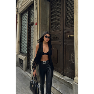 Chaleco de Gamuza Negra con Flecos y Logotipo Bordado, Cortavientos, Estilo Casual, Tejido - Product Image 5