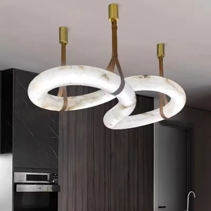 <span class=keywords><strong>Lustre</strong></span> suspendu moderne personnalisable en cuivre LED pour villa, lampe suspendue intérieure, <span class=keywords><strong>lustre</strong></span> annulaire en marbre naturel pour hôtel - Product Image 2