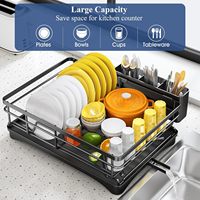Égouttoir à vaisselle moderne noir à double niveau en métal, grand, antirouille, portable, pour comptoir de cuisine, avec égouttoir intégré, le mieux classé